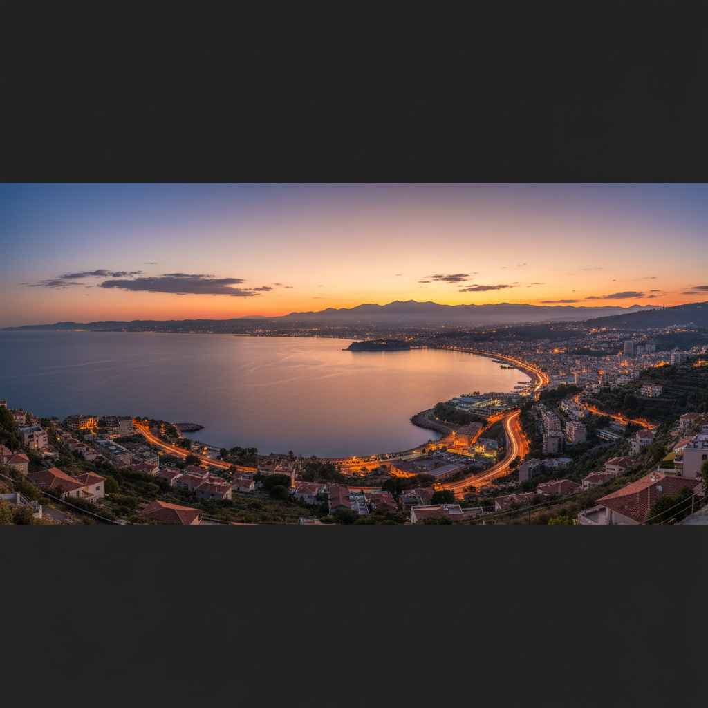 Vue panoramique d'un paysage naturel suisse, lac et montagnes en arrière-plan, lumière du soir dorée